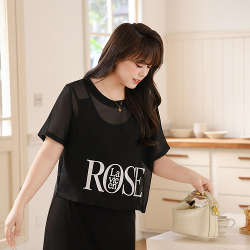 慕翎大码女装通勤风黑色短袖T恤胖MM宽松圆领字母印花上衣显瘦夏