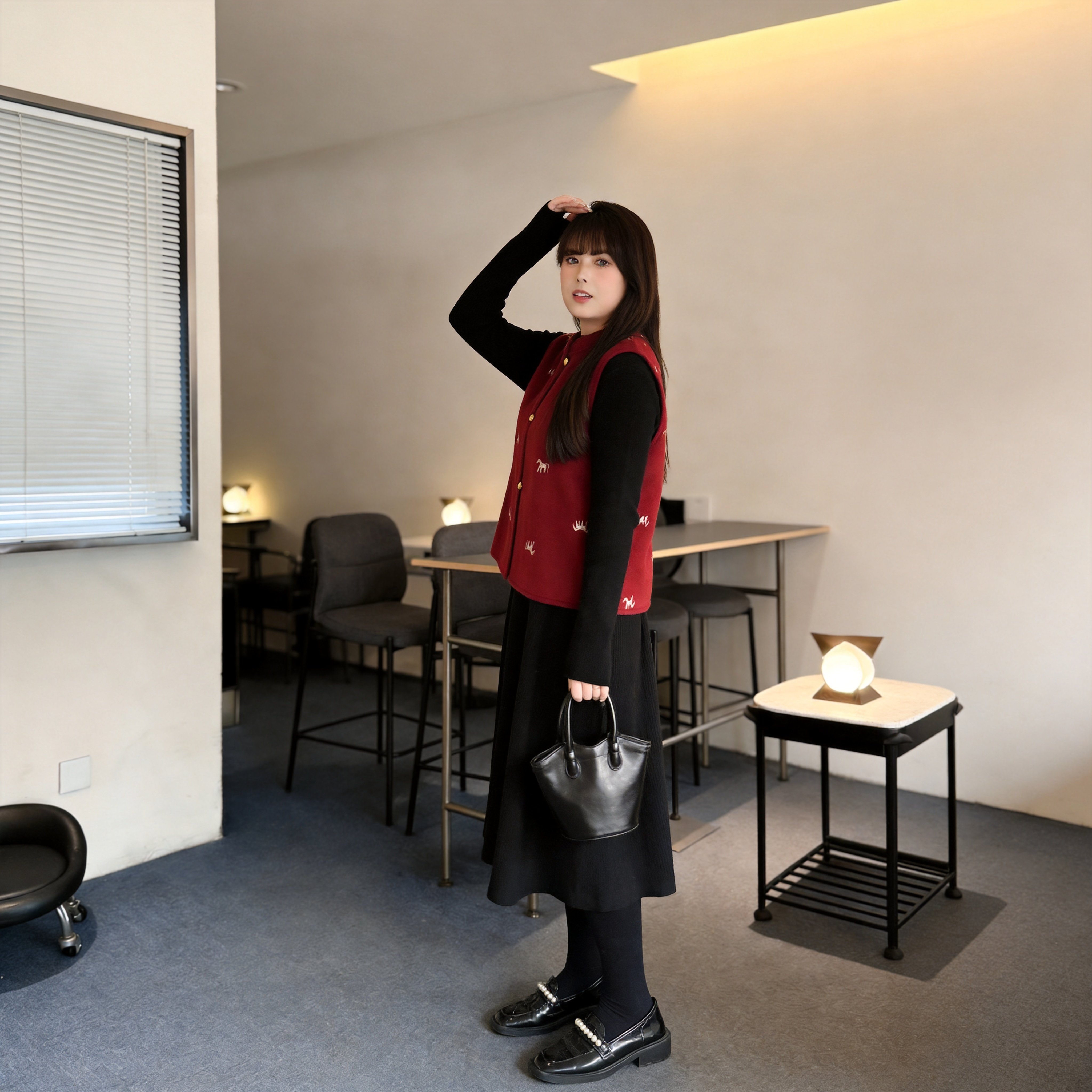 慕翎大码女装红色马甲两件套胖MM显瘦A字裙中长款套装中国风秋装