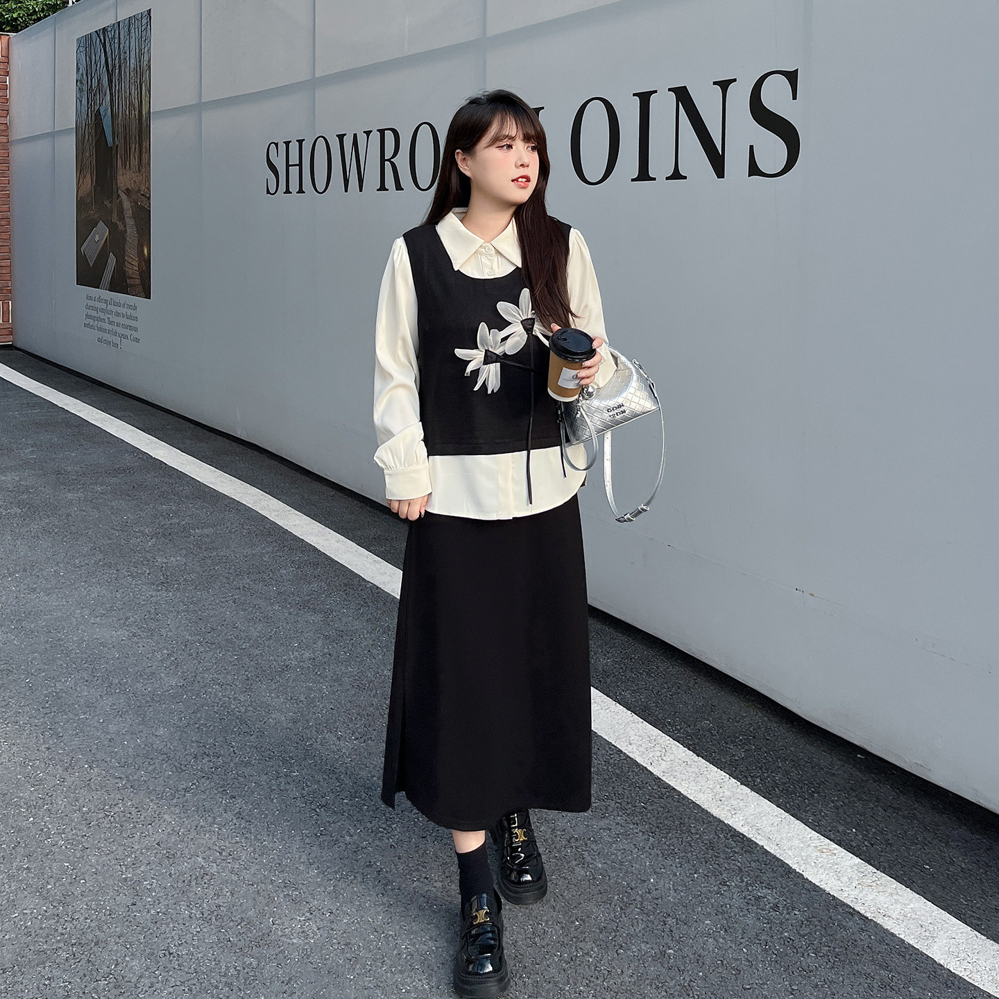 慕翎大码女装胖mm假两件上衣女秋冬新款显瘦遮肉长袖半身裙套装,女装/女士精品,大码套装,淘宝优惠券,粉丝福利购,淘宝优惠卷