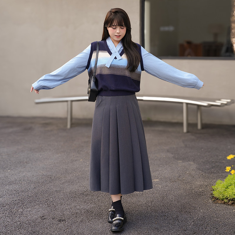 慕翎大码女装学院风V领针织上衣A字裙女两件套高腰显瘦通勤套装,女装/女士精品,大码套装,淘宝优惠券,粉丝福利购,淘宝优惠卷