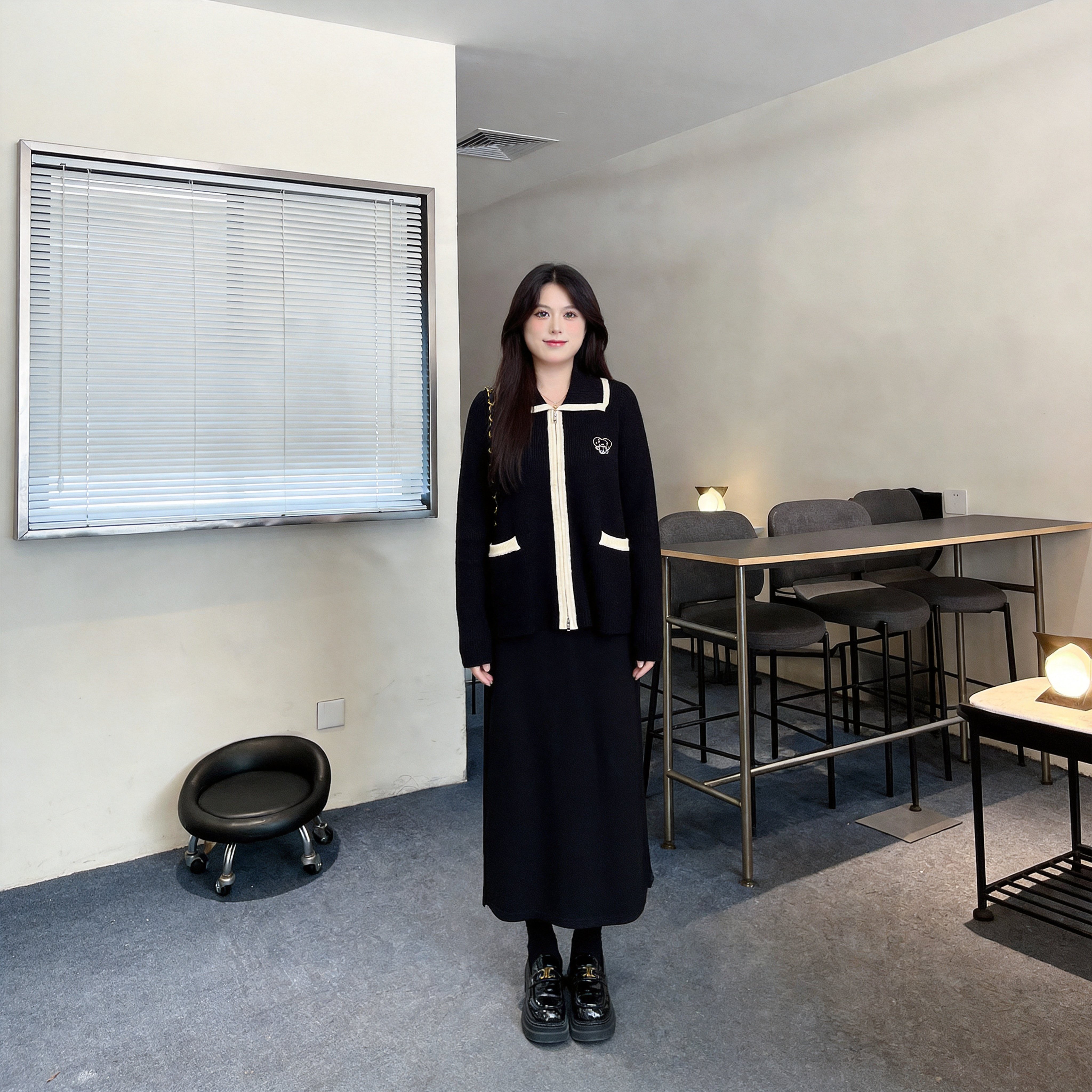 慕翎大码女装小香风套装女秋冬撞色翻领外套半身裙两件套高级感