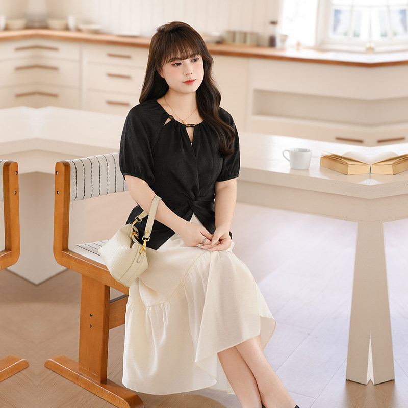 慕翎大码女装轻熟优雅风飞飞袖上衣A字裙两件套夏季胖MM通勤套装