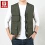 Vest ngoài trời nam nhiều túi cá nhiếp ảnh gia vest vai mỏng phần nhanh khô vest bên ngoài mặc vest tùy chỉnh in logo - Dệt kim Vest áo len cardigan nam