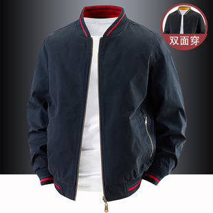 双面穿纯棉外套男春秋季美式复古棒球服宽松大码工装时尚行政夹克