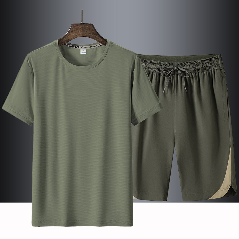 运动套装男短袖夏季冰丝t恤五分短裤宽松大码速干衣休闲两件一套,男装,休闲运动套装,淘宝优惠券,粉丝福利购,淘宝优惠卷