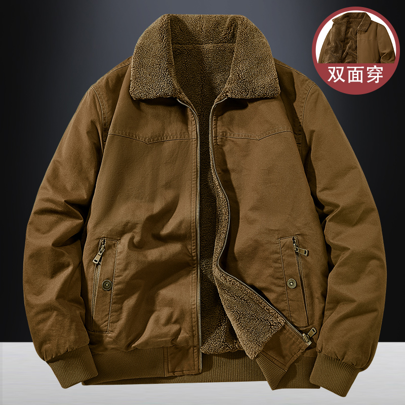 双面穿棉衣男款冬季羊羔绒外套