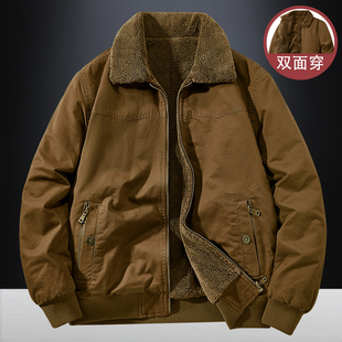 双面穿棉衣男款冬季羊羔绒加厚纯棉翻领加绒外套美式复古工装棉服