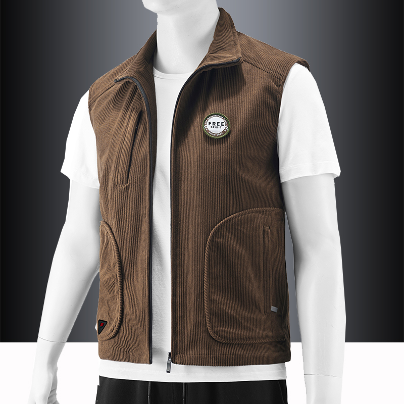 灯芯绒马甲男春秋条绒背心潮流