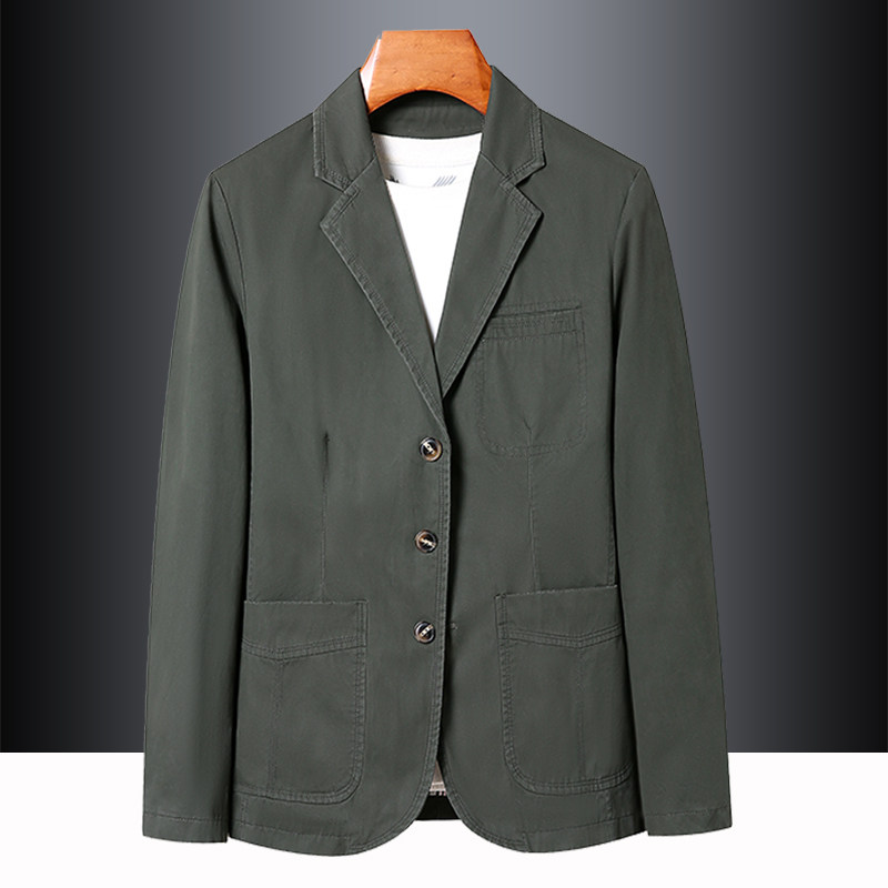 水洗纯棉西服外套男春秋季翻领外套商务休闲中老年爸爸装西装夹克,男装,休闲西服,淘宝优惠券,粉丝福利购,淘宝优惠卷