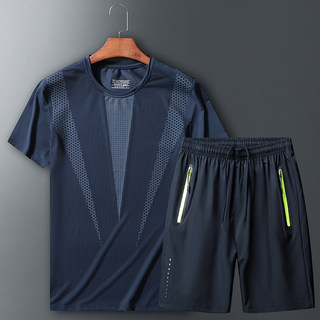 夏装短裤套装男速干衣健身跑步运动服大码休闲冰丝短袖t恤两件套