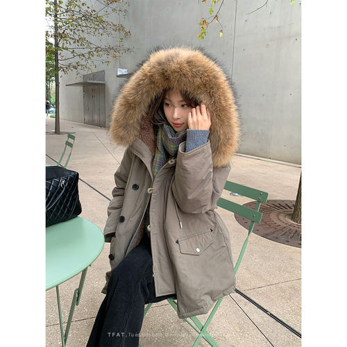 冬季真貉子毛领连帽韩版羽绒服女