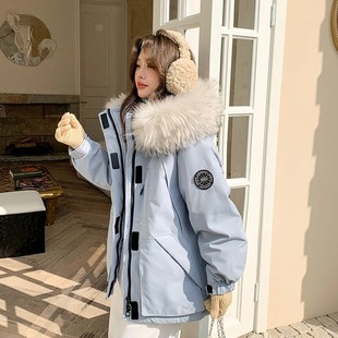 南方小土豆2025新款加厚韩版白鸭绒貉子毛中长款工装羽绒服外套女
