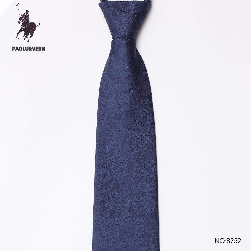 PAOLUVERN保罗领带深蓝色腰果纹路男商务拉链款8cm免打结婚礼盒装