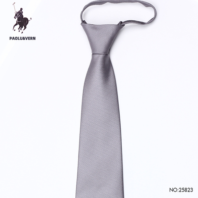 PAOLU&VERN保罗银灰色纯色8cm宽领带男商务拉链新郎免打结婚懒人