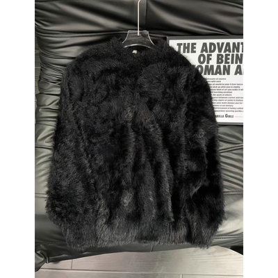 早秋穿搭黑色针织衫外套男款高级感海马毛毛衣宽松慵懒圆领打底衫