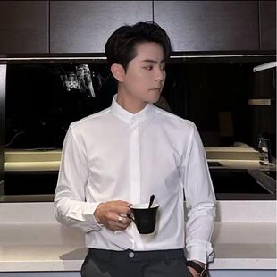 轻熟风男装 夏季 韩版 短袖 免烫冰丝五分半中袖 男新中式 修身 衬衣 衬衫