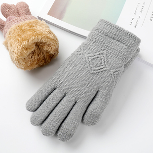 女士加绒加厚学生女生保暖防寒骑车棉手套粉冬天手袜纯色冬季五指