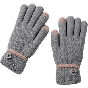 加绒加厚毛线保暖手套妈妈触屏冬季女士骑电动车中老年人防寒冬天