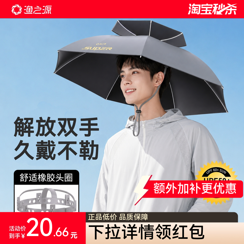 渔之源伞帽头戴式雨伞帽子斗笠头伞帽防雨防晒遮阳伞帽折叠钓鱼伞
