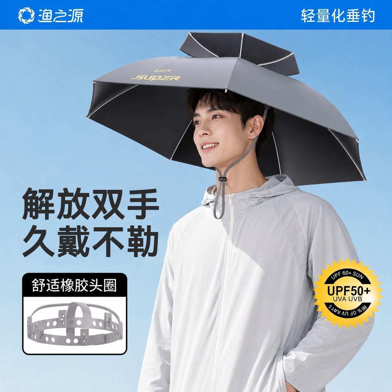 渔之源伞帽头戴式雨伞帽子斗笠头伞帽防雨防晒遮阳伞帽折叠钓鱼伞