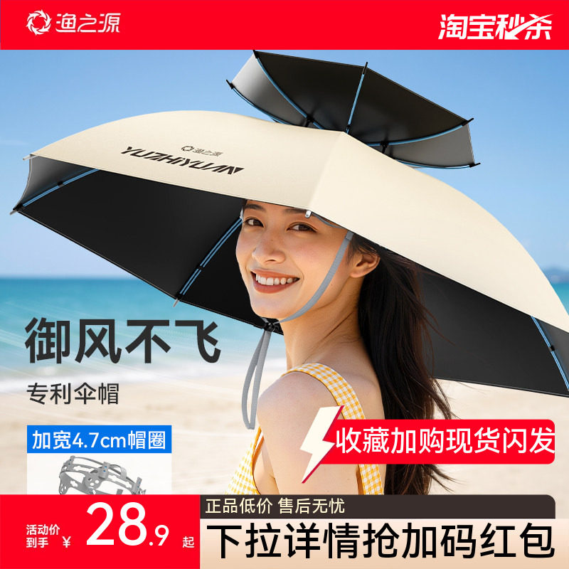 渔之源钓鱼伞帽头戴式太阳伞帽斗笠雨伞伞双层钓鱼专用头伞遮阳帽