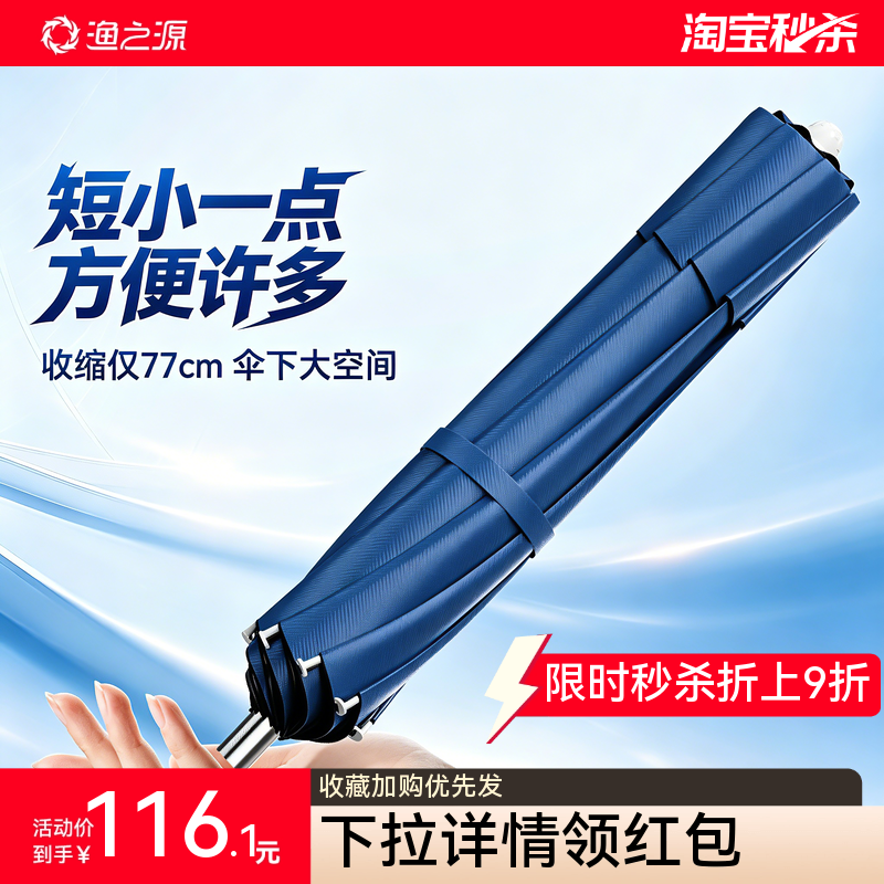 渔之源三折叠钓鱼伞小型可折叠户外遮阳伞轻便新型沙滩伞钓鱼雨伞