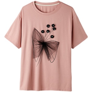 RM8093#大码新款重工钉珠花朵短袖T恤宽松胖妹妹女装2023夏