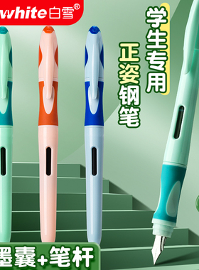 白雪直液式练字钢笔小学生专用三年级初学者练字正姿可替换墨囊四五六年级男女孩EF尖钢笔速干蓝色手帐钢笔