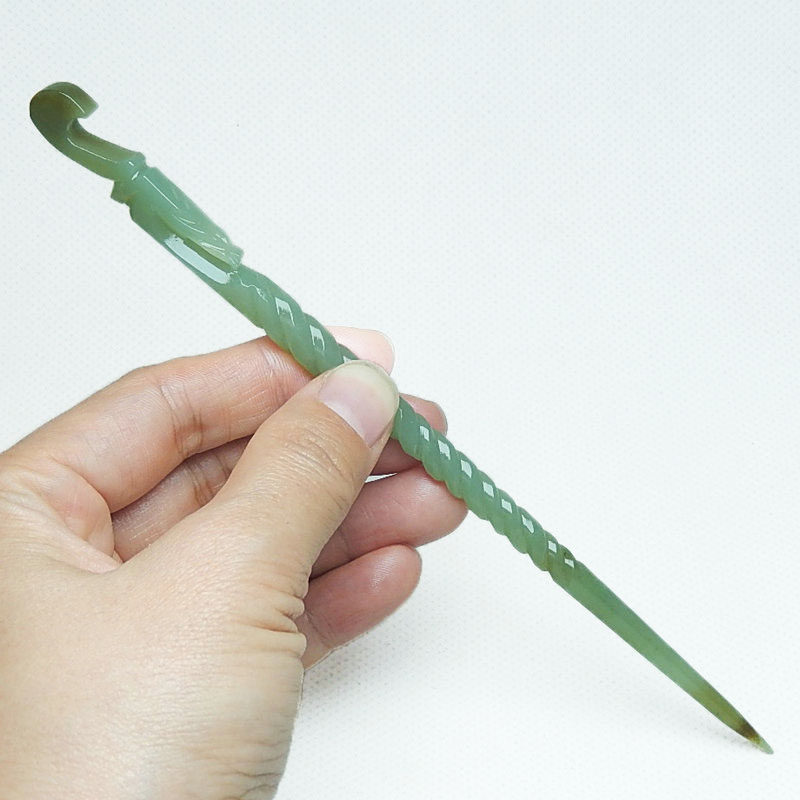 典雅龙形发簪和田玉糖青玉玉簪子汉服头饰发饰发髻男玉石龙头发钗