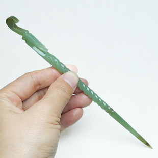 典雅龙形发簪和田玉糖青玉玉簪子汉服头饰发饰发髻男玉石龙头发钗