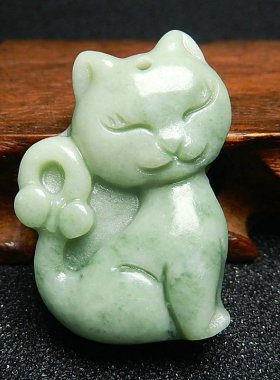 绿色小猫可爱猫咪吊坠男女款宝宝玉挂件卡通挂饰玉坠挂坠玉石配饰