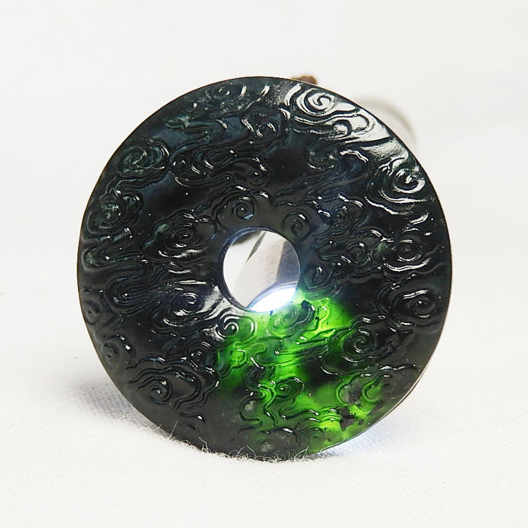 祥云如意圆环吊坠天然墨绿玉双面玉环玉坠男女款玉石汉服玉佩挂件