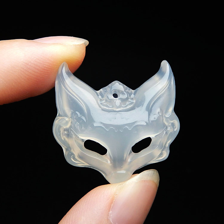 冰种白玉髓玉面狐狸面具吊坠玉坠
