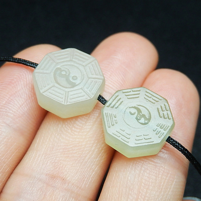 和田玉双面八卦串饰玉石串珠散件