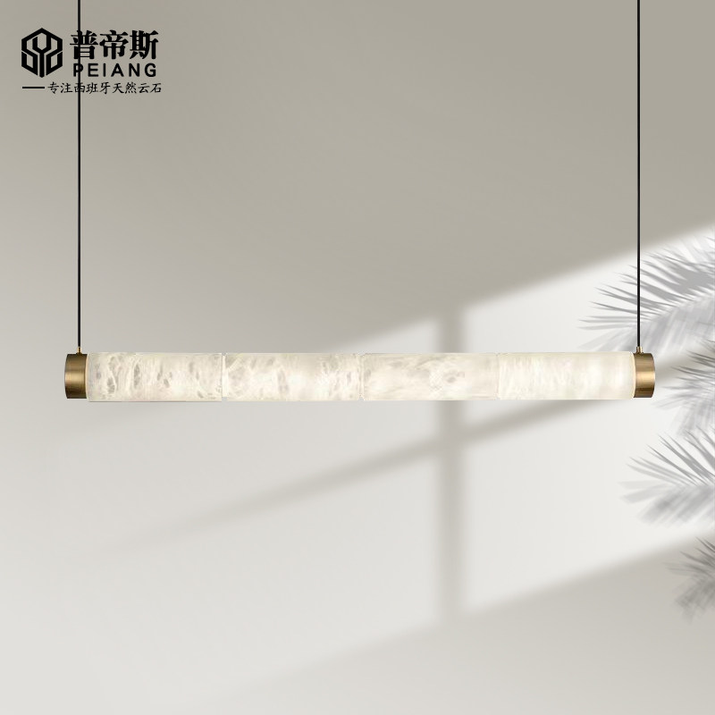 全铜进口西班牙云石餐厅吊灯简约轻奢一字长条灯设计师吧台岛台灯