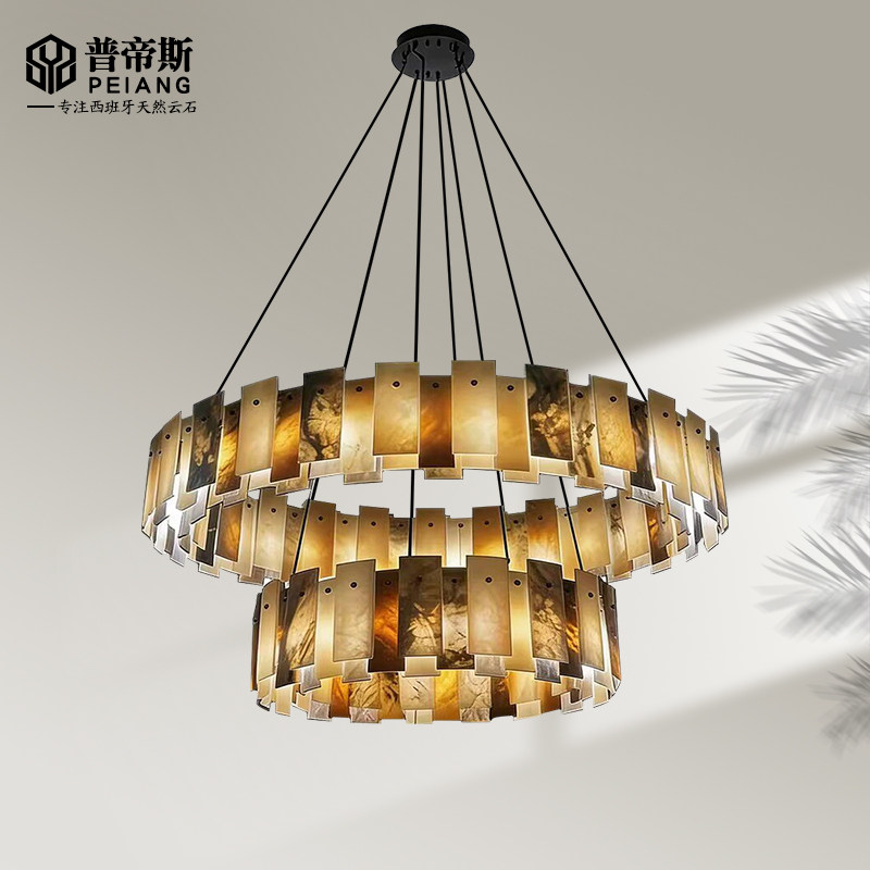 普帝斯西班牙进口云石法式轻奢全铜吊灯设计师简约客厅灯卧室灯具