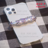 奥地利进口水钻镶适用苹果17手机夹爱心扭扭金属链条斜挎挂脖挂链