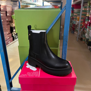 外贸英伦风厚底切尔西靴女冬季黑色圆头粗跟防水台短靴