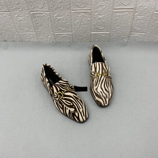 真皮马毛！出口英国原单斑马纹乐福鞋平底一脚蹬金属装饰豆豆鞋