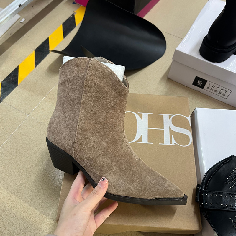 真皮！外贸原单出口时尚女鞋尖头粗跟切尔西靴女套筒短靴,女鞋,切尔西靴,淘宝优惠券,粉丝福利购,淘宝优惠卷