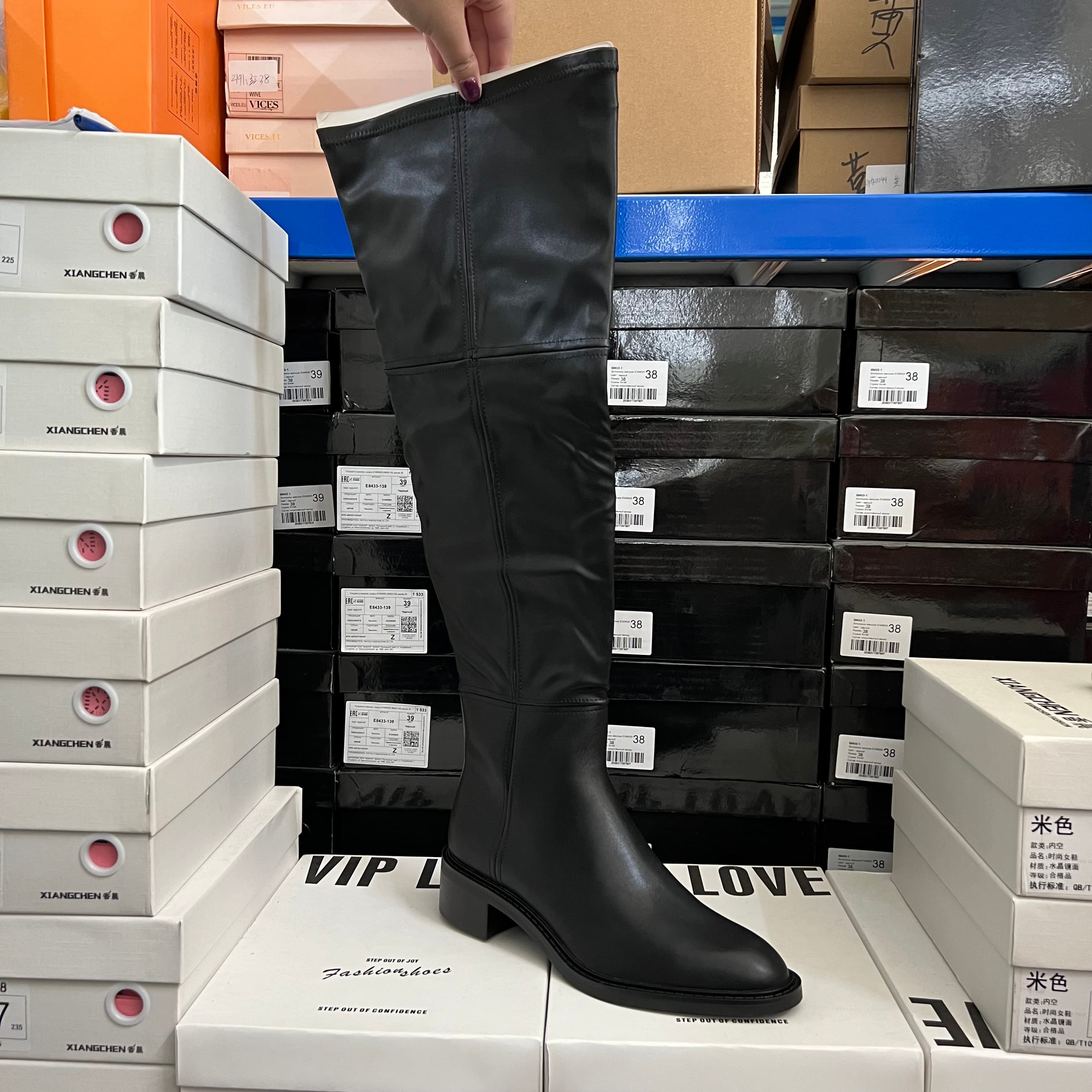 西班牙轻奢ZA原单时尚女靴圆头粗跟侧拉链过膝高筒长靴