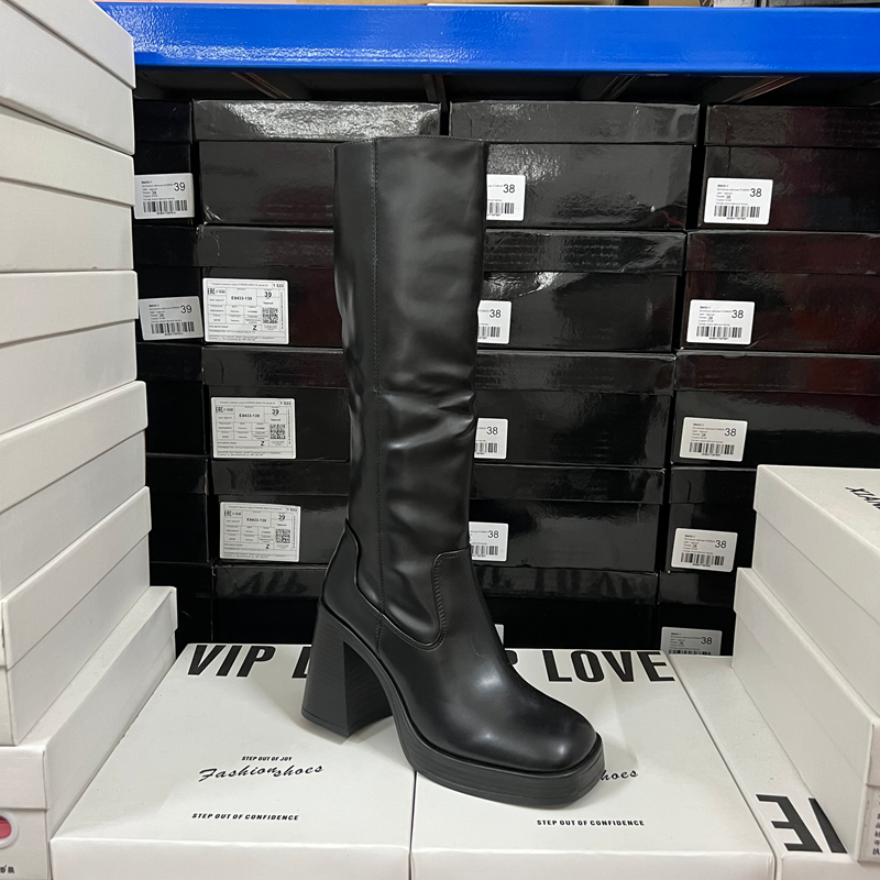 原单美国出口断码捡漏时尚女靴圆头粗跟高筒长靴及膝靴