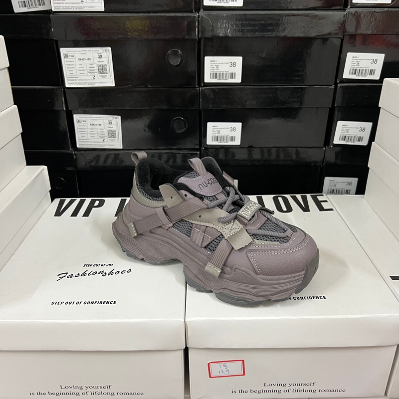 专g撤柜断码捡漏圆头厚底增高系带网面透气休闲老爹鞋