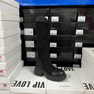 圆头厚底内增高冬季 欧美风格 高筒马丁靴 女鞋 复古风时尚