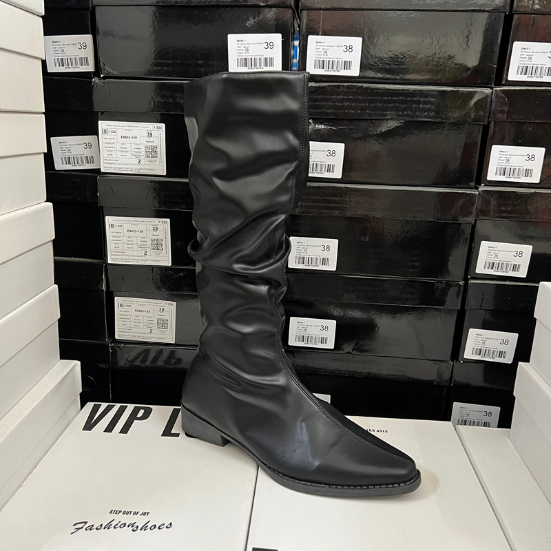 外贸原单出口断码捡漏时尚女鞋尖头低跟套筒切尔西短筒靴