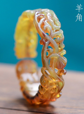 天然羊角手镯子女款精雕镯莲花手环民族风送女友礼物