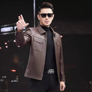雷军同款海宁秋冬季真皮皮衣爆款羽绒服翻领夹克休闲时尚外套潮男