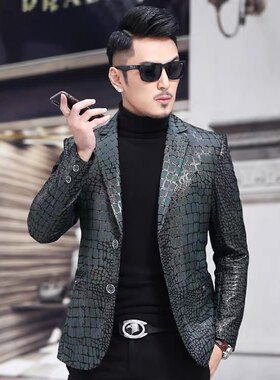 2025新款春冬季真皮皮衣单西装高端海宁休闲修身爆款鳄鱼花纹外套