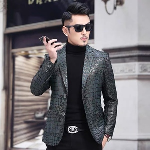 2024年秋冬新款真皮皮衣单西装高端海宁休闲修身爆款鳄鱼花纹外套