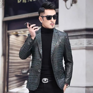 2025新款春冬季真皮皮衣单西装高端海宁休闲修身爆款鳄鱼花纹外套